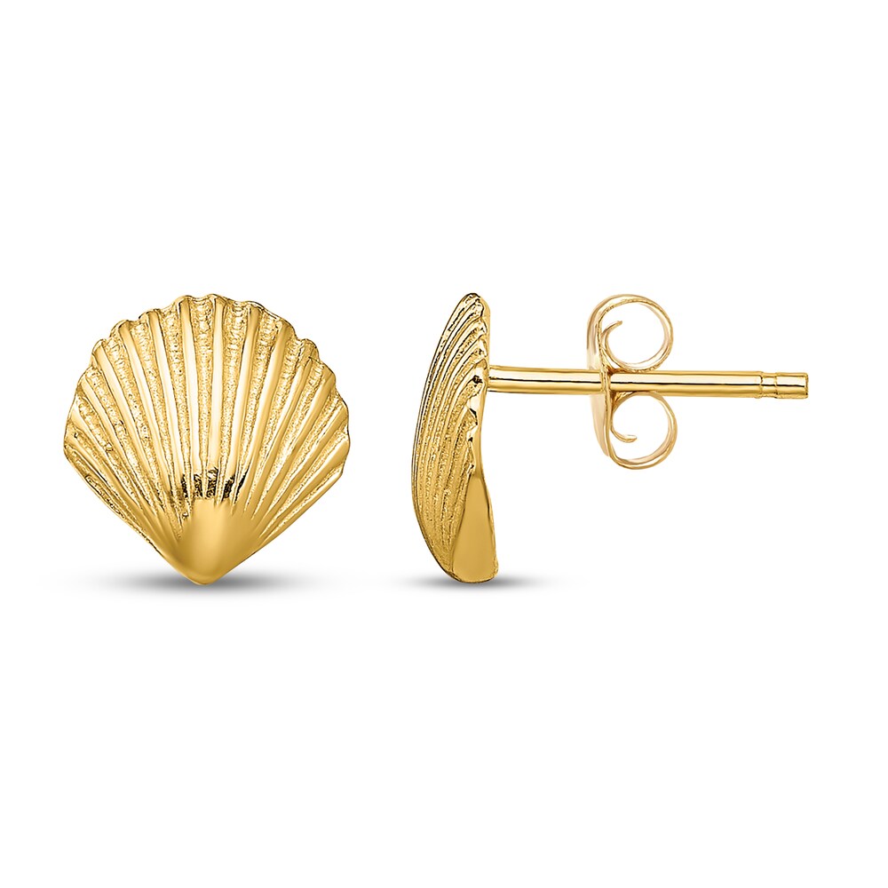 Sea Shell Stud Earrings 14K Yellow Gold mGYw42t6