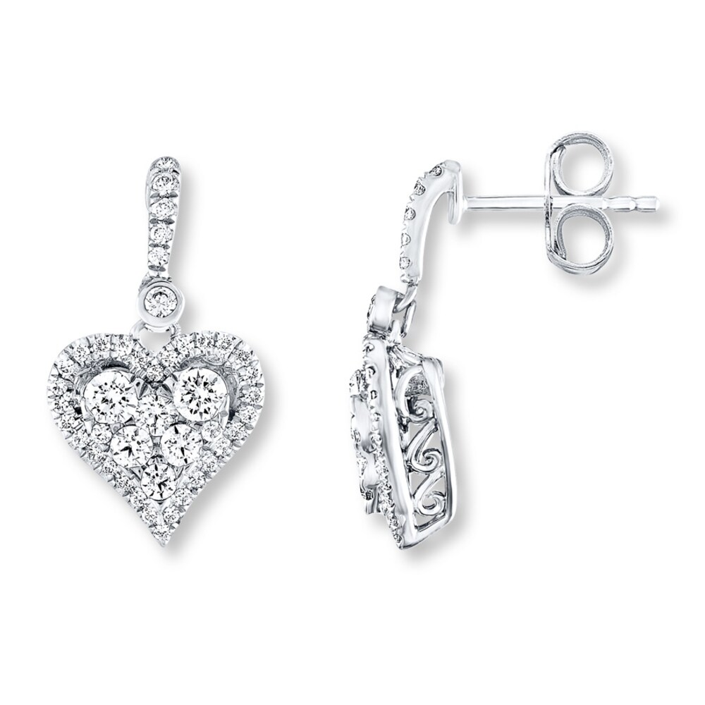 Diamond Heart Dangle Earrings 1 ct tw Round-cut 14K White Gold mH26Gc4p