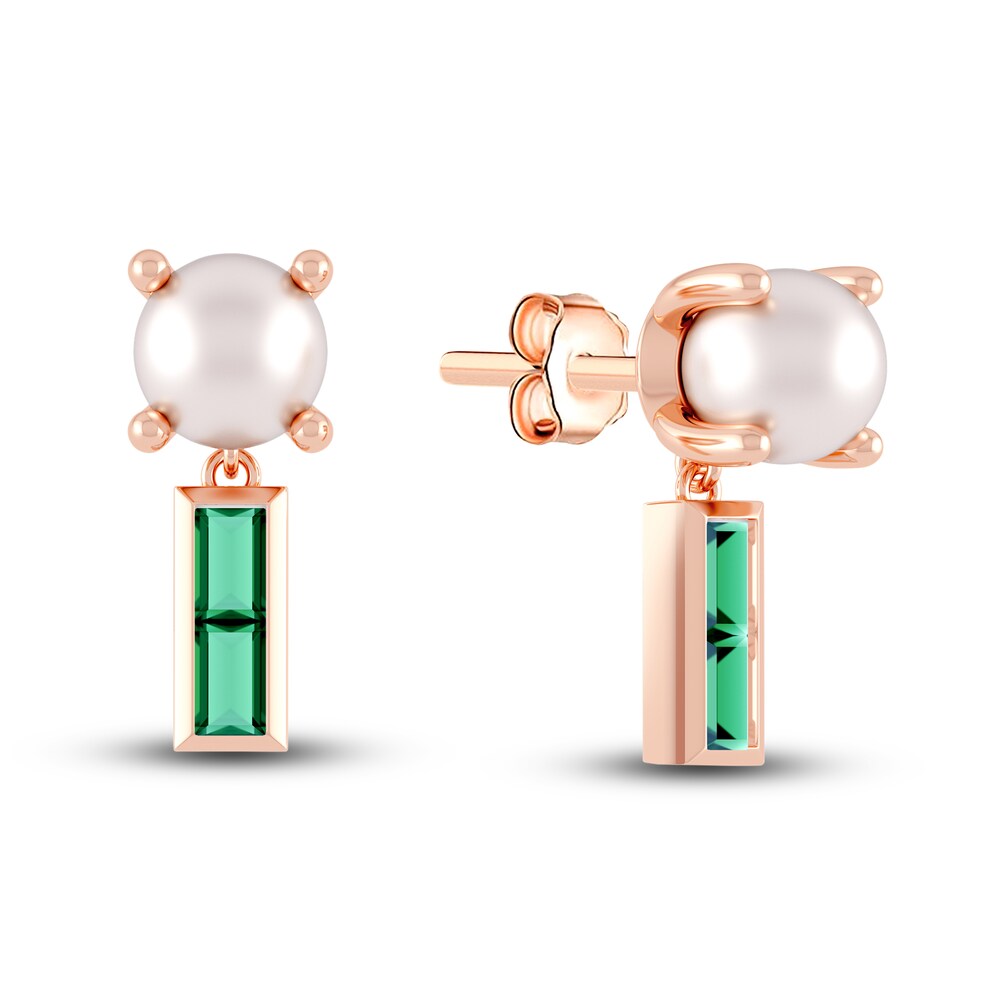 Juliette Maison Natural Emerald Baguette and Cultured Freshwater Pearl Earrings 10K Rose Gold mHT9Qoc0