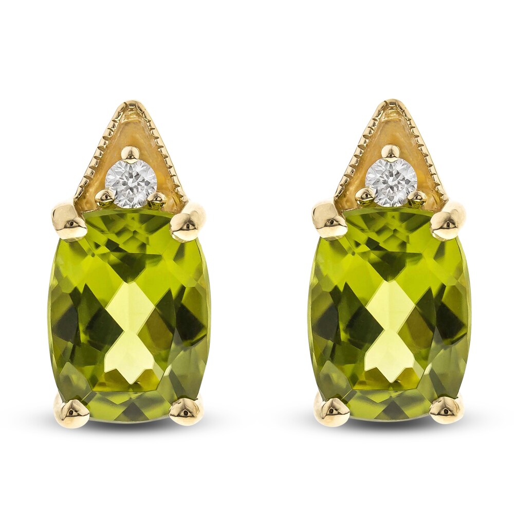 Natural Peridot Earrings 1/20 ct tw Diamonds 10K Yellow Gold mNJrDkPM