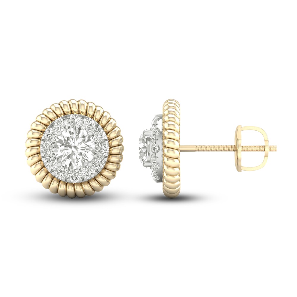 Men's Lab-Created Diamond Stud Earrings 2 ct tw Round 14K Yellow Gold mR2xh5uI