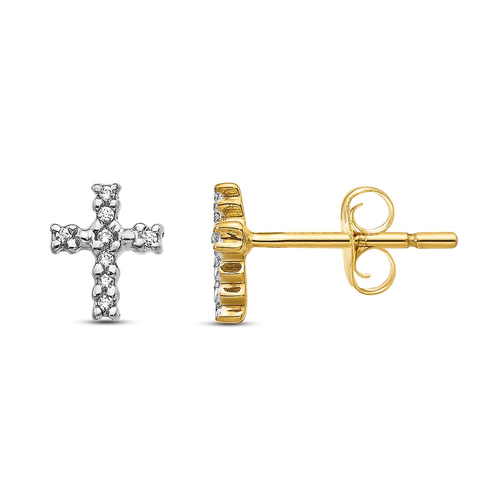 Diamond Cross Stud Earrings 1/20 ct tw Round 14K Yellow Gold mSq8RbH2