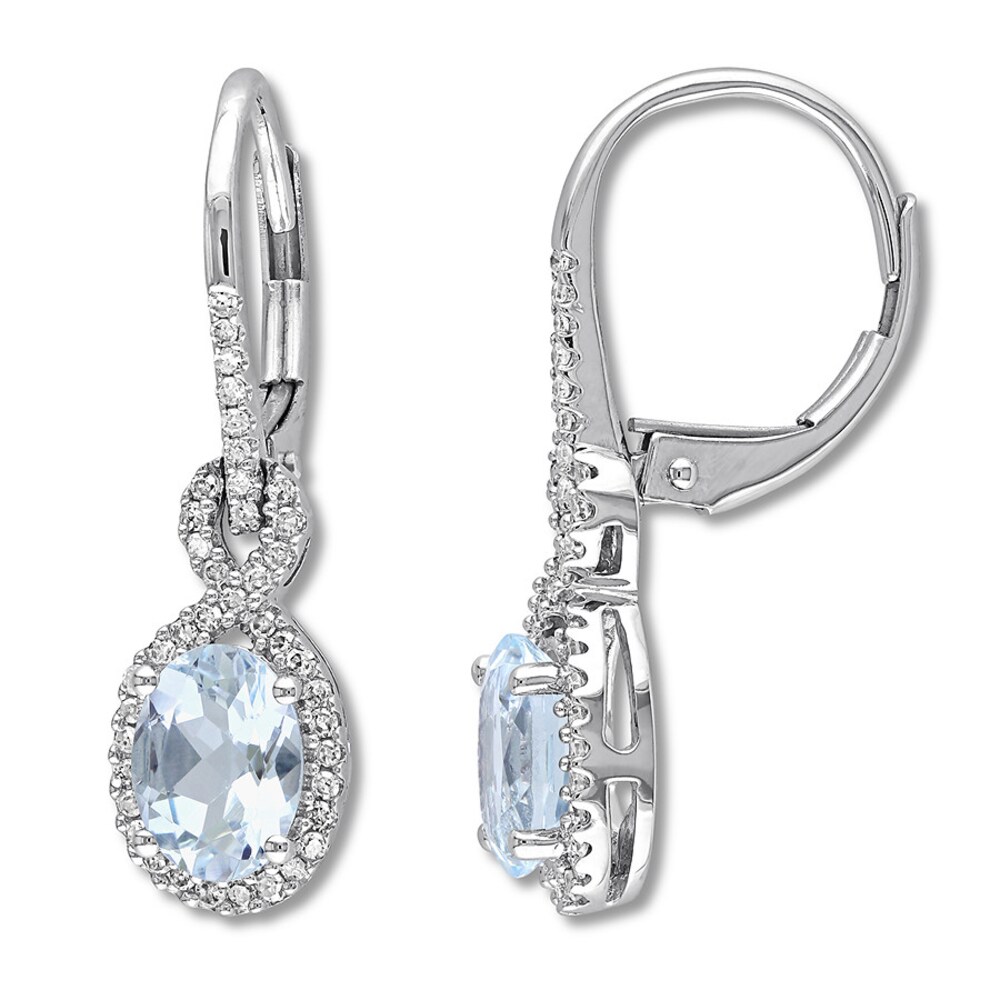 Aquamarine Drop Earrings 1/4 ct tw Diamonds 10K White Gold mStWjbz5