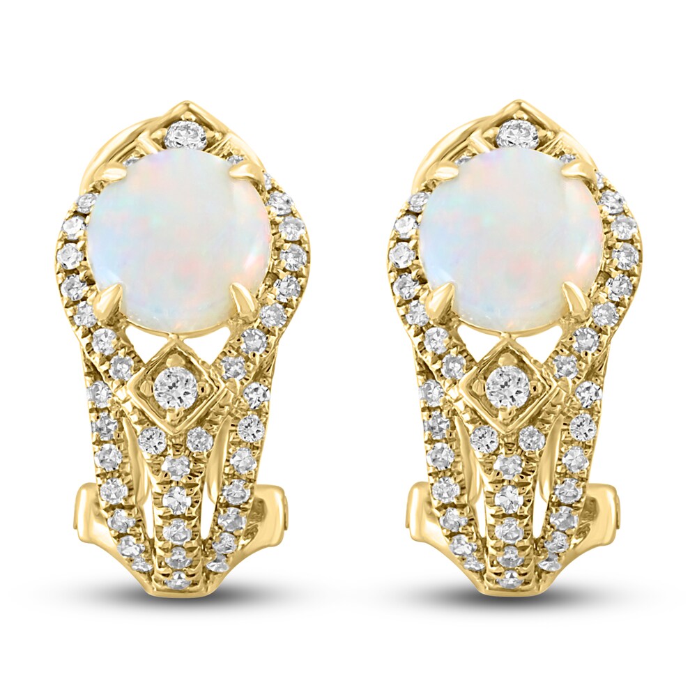 LALI Jewels Natural Opal Earrings 1/3 ct tw Diamonds 14K Yellow Gold mUNHmoj1 [mUNHmoj1]