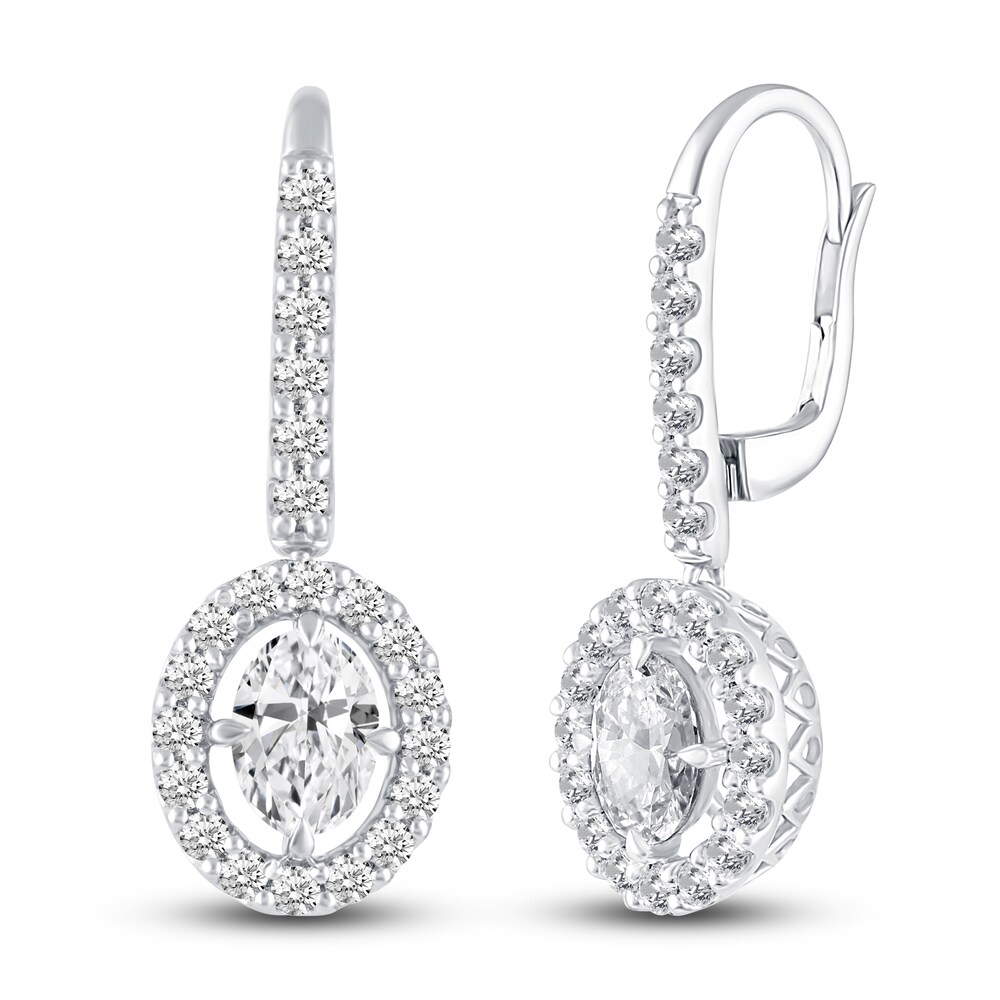 Certified Lab-Created Diamond Halo Dangle Earrings 2-1/2 ct tw Oval/Round 14K White Gold mXoThvg3