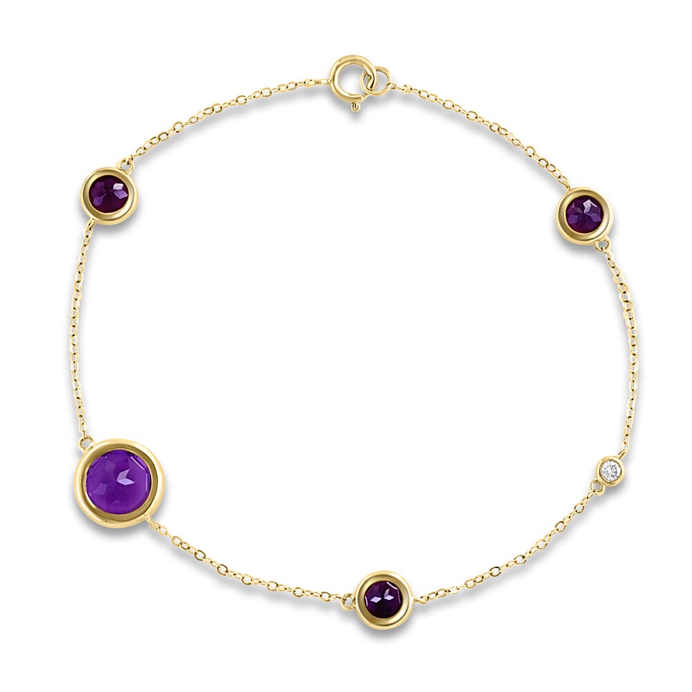 LALI Jewels Natural Amethyst and Rhodolite Garnet Bracelet Diamond Accents 14K Yellow Gold 7" mf7OOows