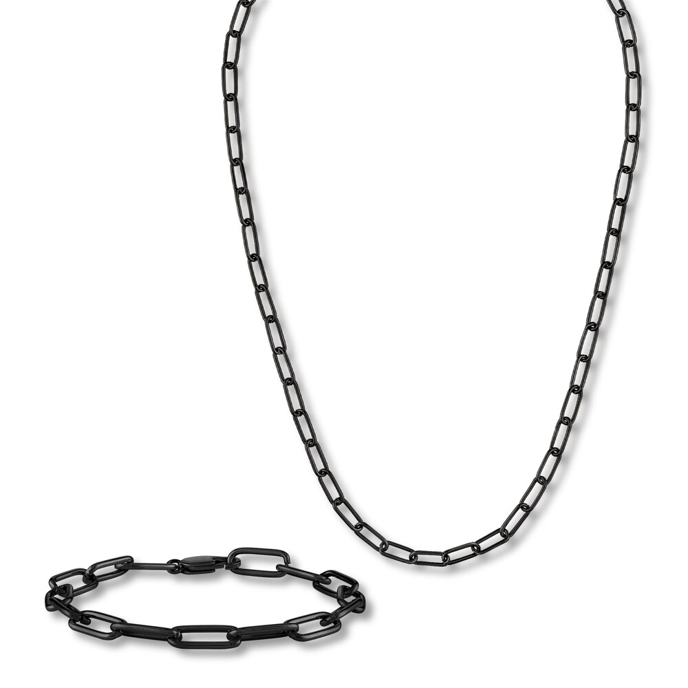 Paperclip Chain Necklace/ Set Black Ion-Plated Stainless Steel 18" mgYE6Y6C