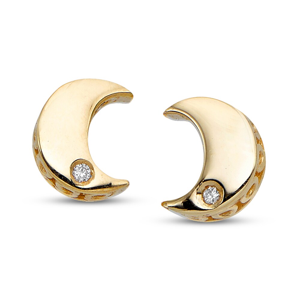 Moon Stud Earrings Diamond Accents 14K Yellow Gold mwHO69dS