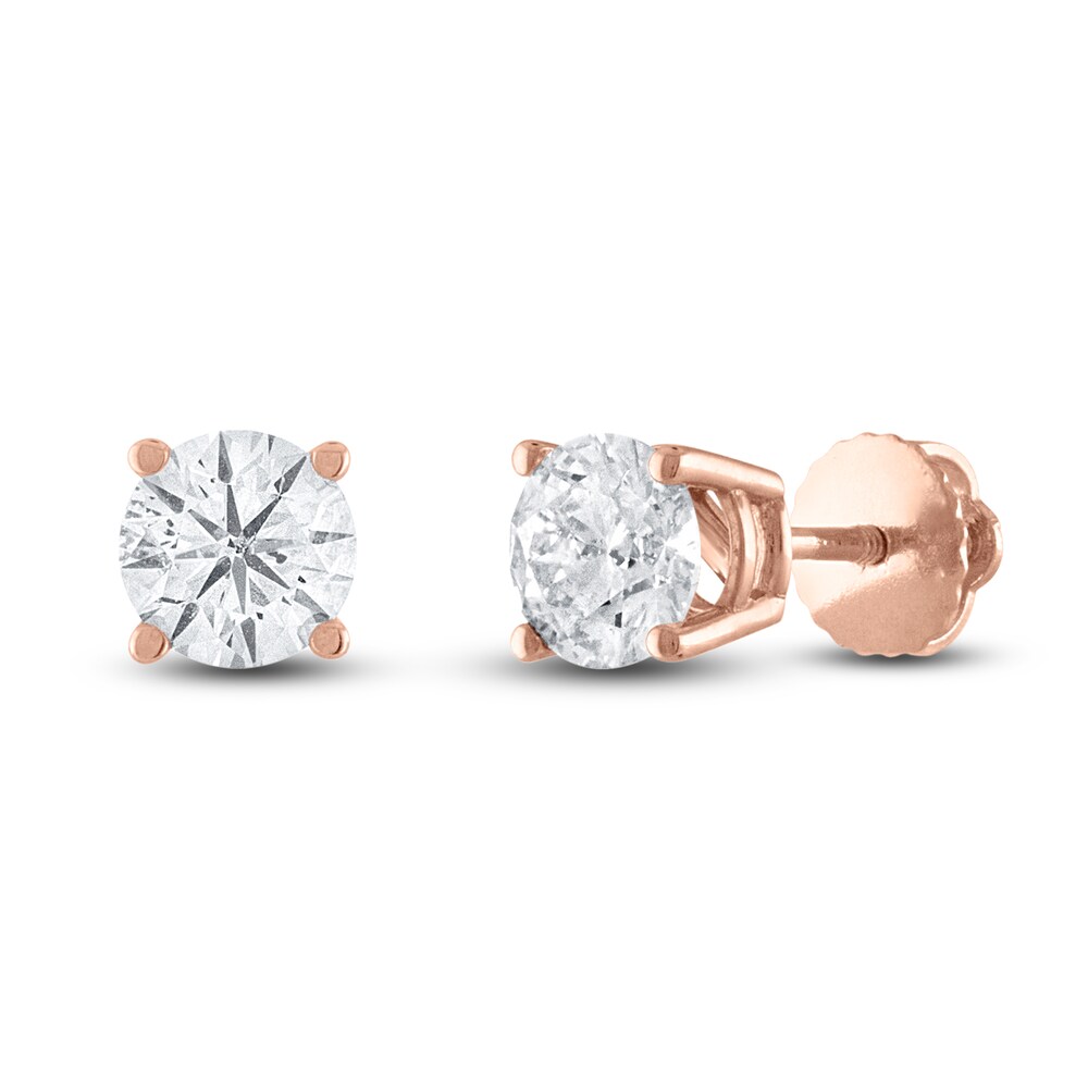 Diamond Solitaire Stud Earrings 1 ct tw Round 14K Rose Gold (I2/I) myzRNFp3