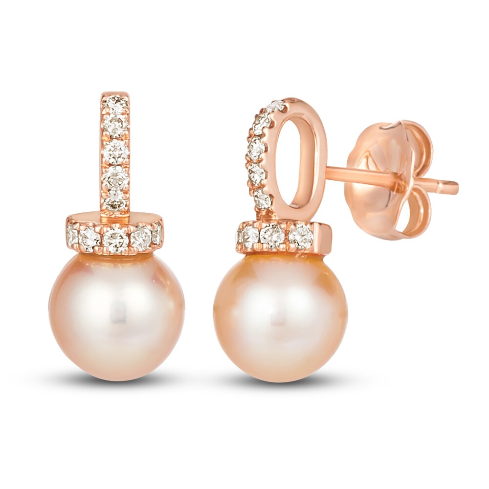 Le Vian Cultured Freshwater Pearl Earrings 1/6 ct tw Diamonds 14K Strawberry Gold nAvbkWQV