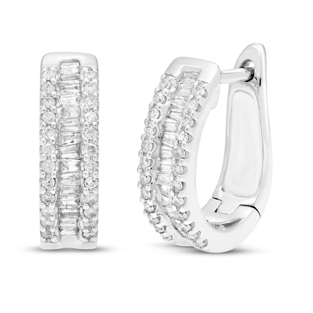 Diamond Hoop Earrings 1/4 ct tw Round/Baguette 10K White Gold nRbGSJGf