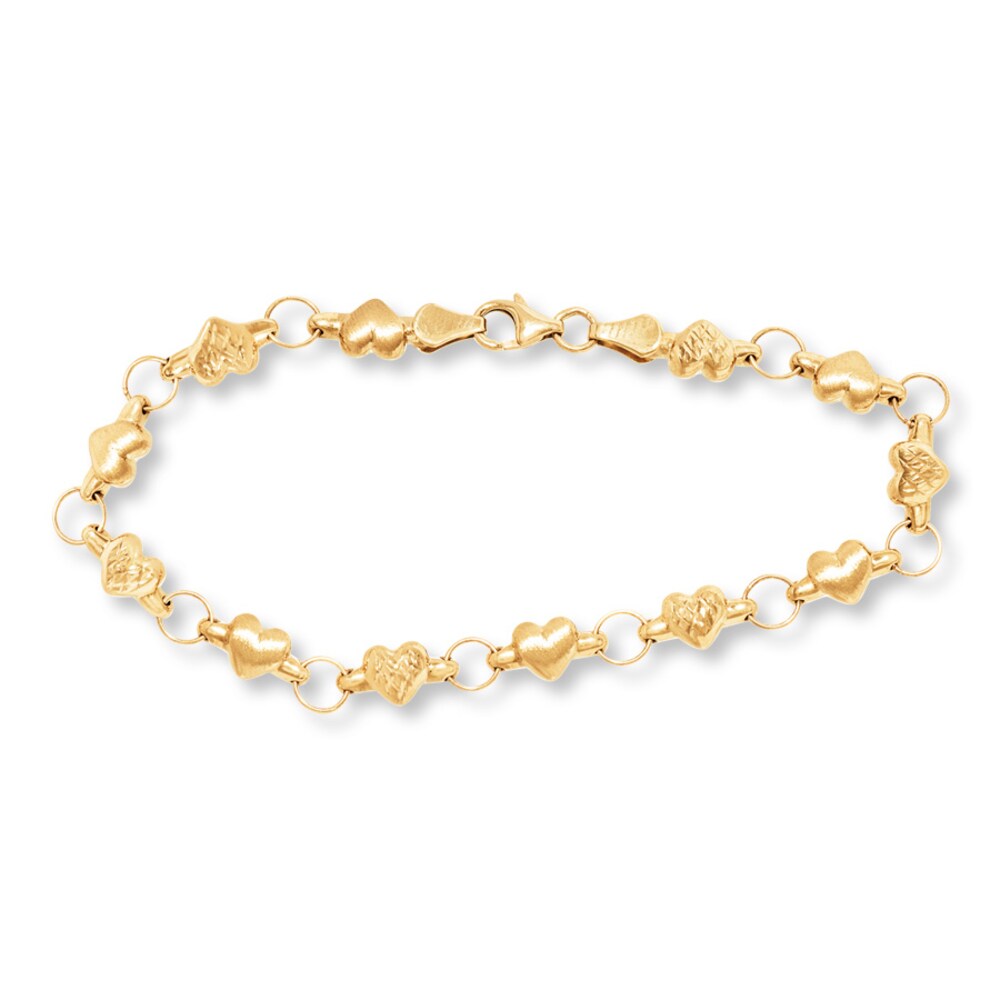 Heart Link Bracelet 14K Yellow Gold 7.25" Length naDkJUur