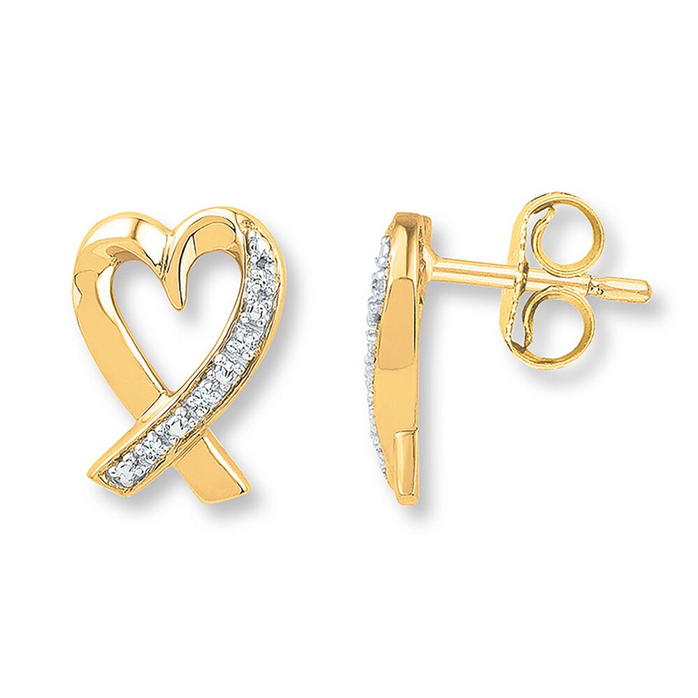 Heart Earrings Diamond Accents 10K Yellow Gold nabeZ05c