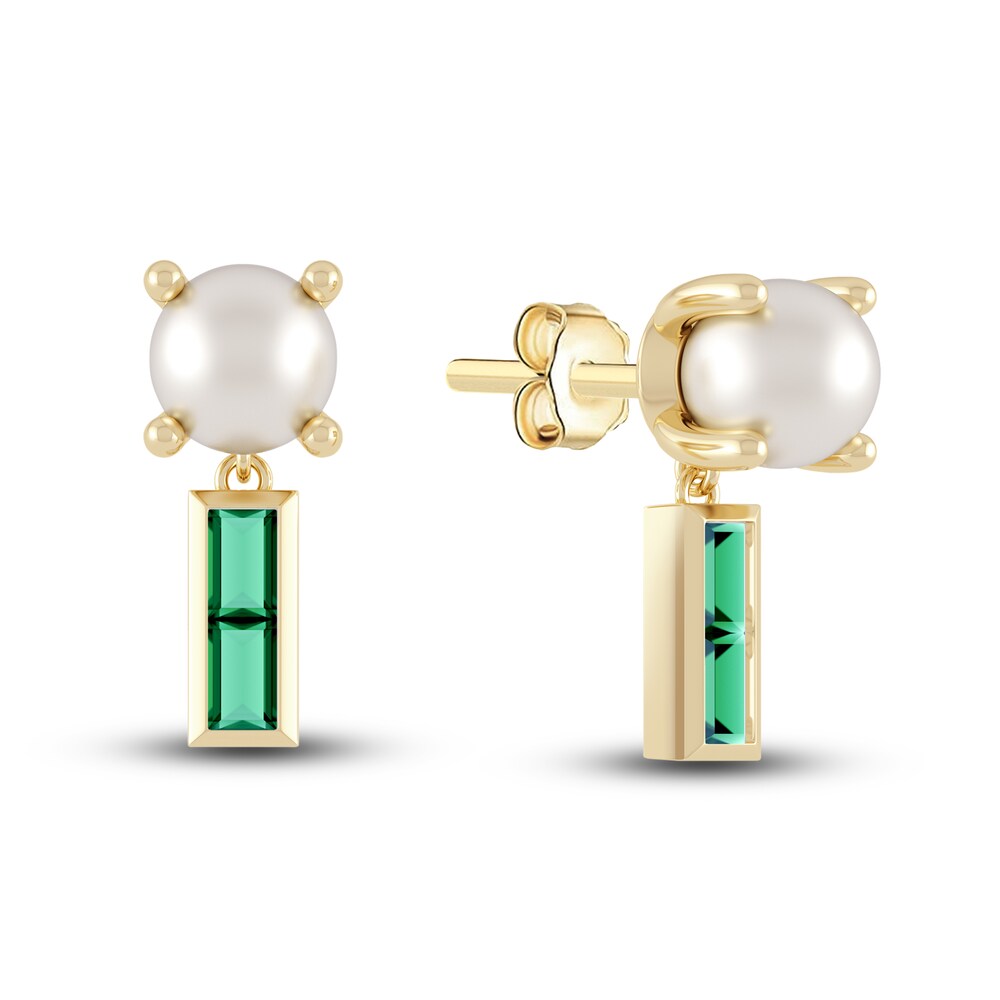 Juliette Maison Lab-Created Emerald Baguette and Cultured Freshwater Pearl Earrings 10K Yellow Gold nmLQFBTA