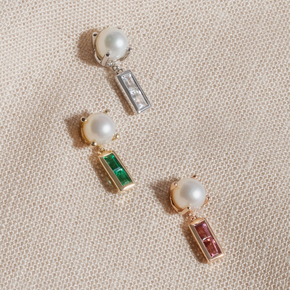 Juliette Maison Lab-Created Emerald Baguette and Cultured Freshwater Pearl Earrings 10K Yellow Gold nmLQFBTA