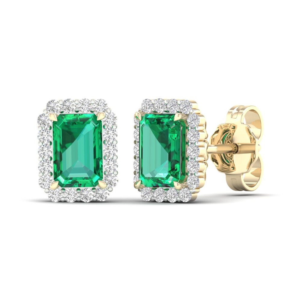 Lab-Created Emerald & Lab-Created White Sapphire Stud Earrings 10K Yellow Gold nqm1LJZV