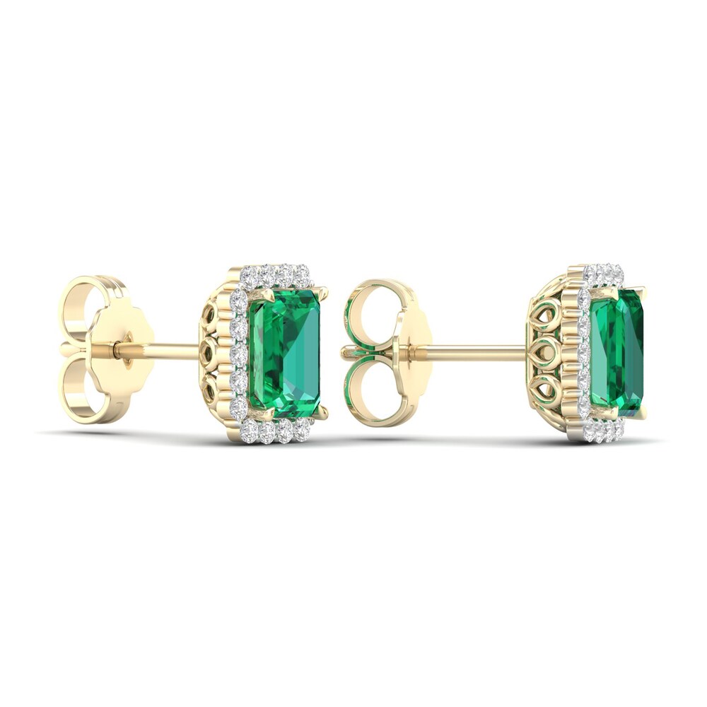 Lab-Created Emerald & Lab-Created White Sapphire Stud Earrings 10K Yellow Gold nqm1LJZV