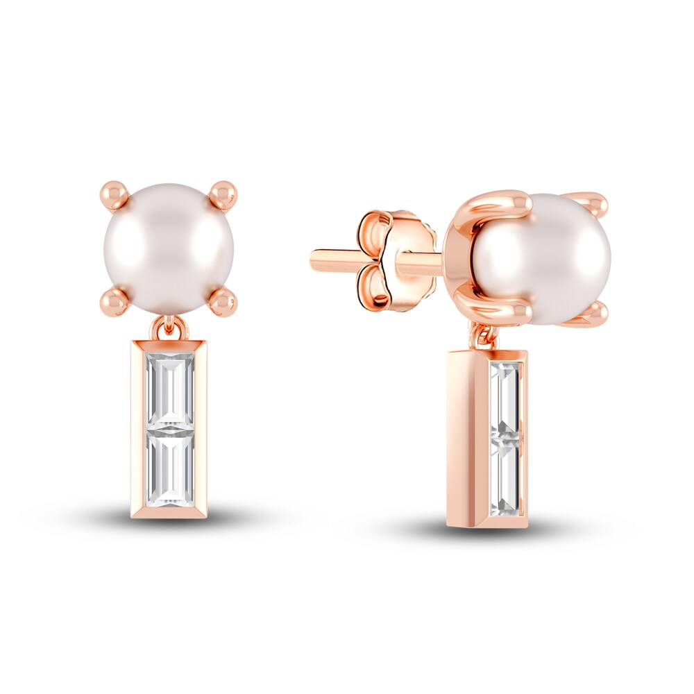 Juliette Maison Natural White Sapphire Baguette and Cultured Freshwater Pearl Earrings 10K Rose Gold nzryq4hT
