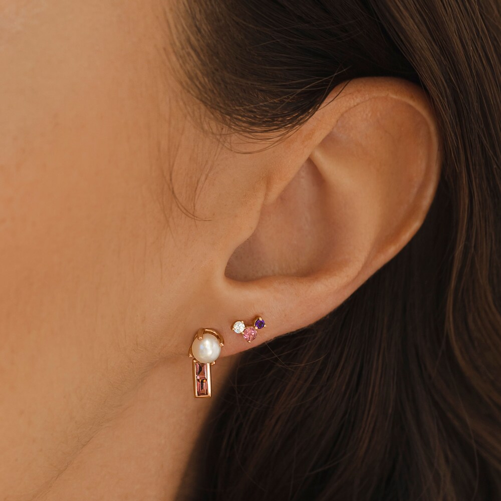 Juliette Maison Natural White Sapphire Baguette and Cultured Freshwater Pearl Earrings 10K Rose Gold nzryq4hT