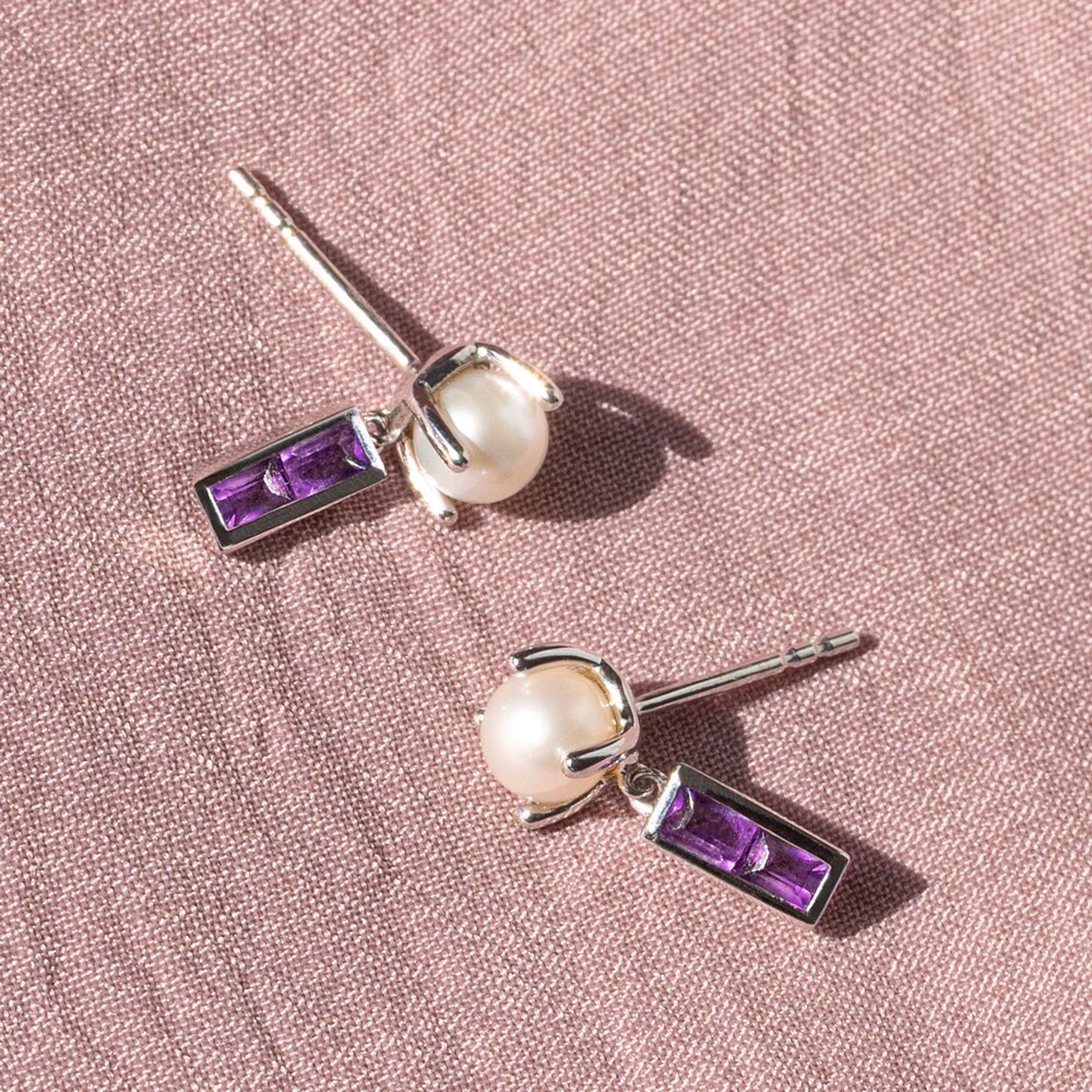 Juliette Maison Natural White Sapphire Baguette and Cultured Freshwater Pearl Earrings 10K Rose Gold nzryq4hT