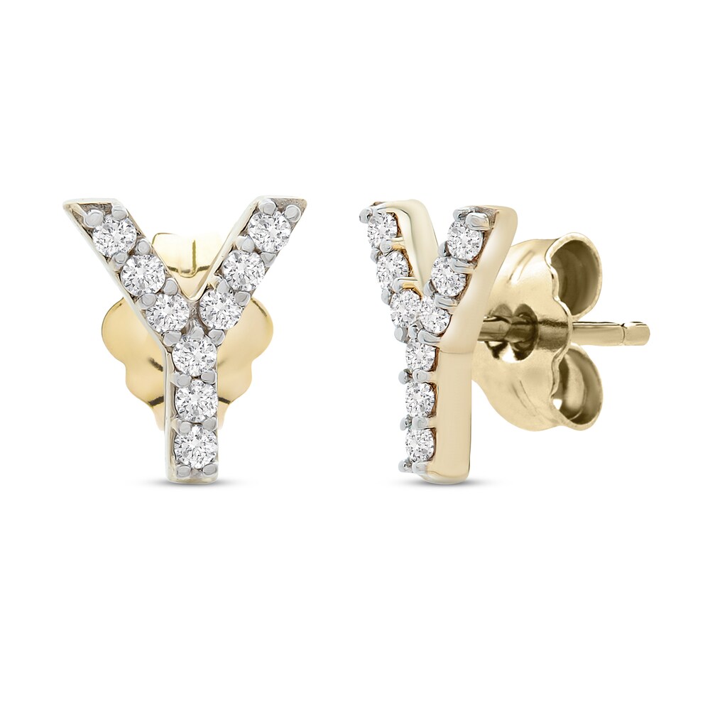 Diamond Letter Y Earrings 1/10 ct tw Round 10K Yellow Gold o4k0gZIf