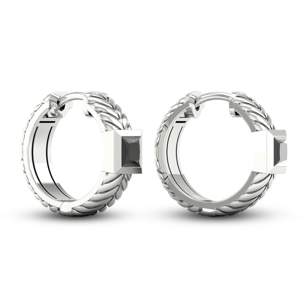 Men\'s Black Diamond Hoop Earrings 1 ct tw Princess 10K White Gold o6S4XBBP