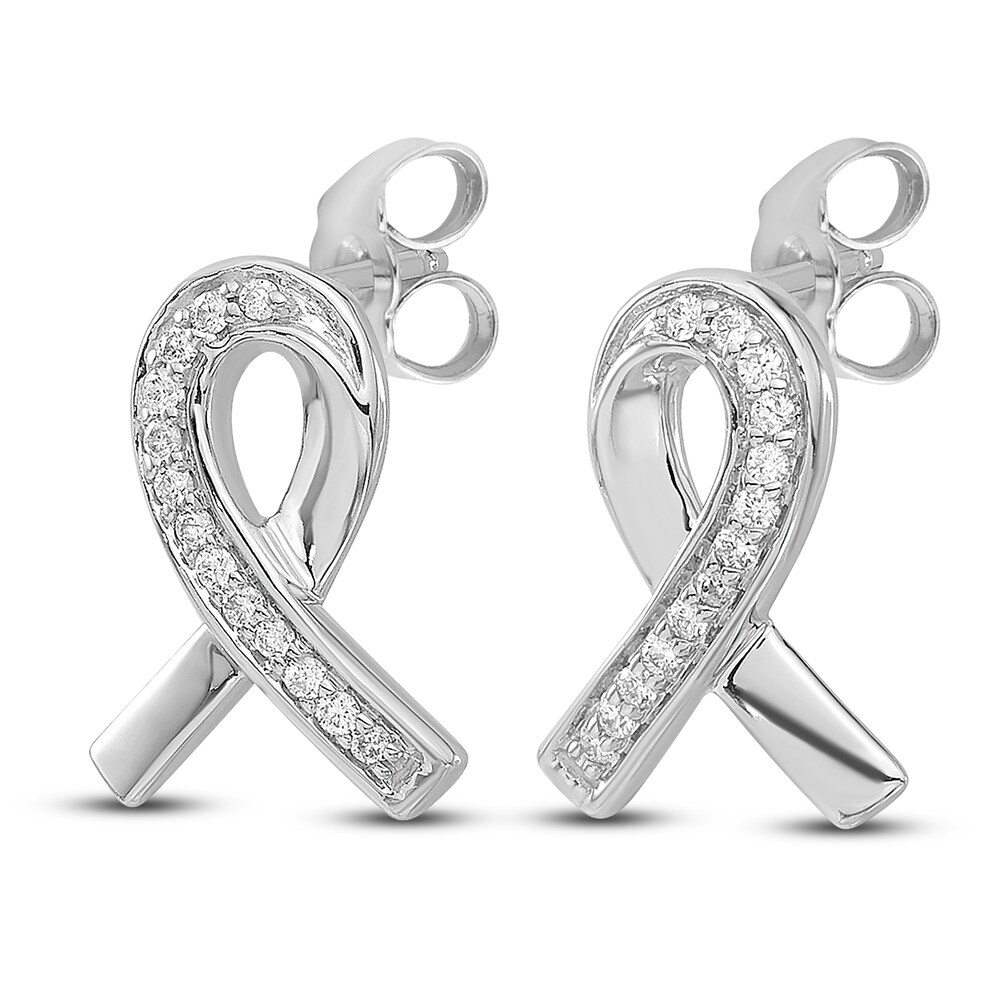 Diamond Ribbon Stud Earrings 1/10 ct tw Round 14K White Gold o9YlTmkH