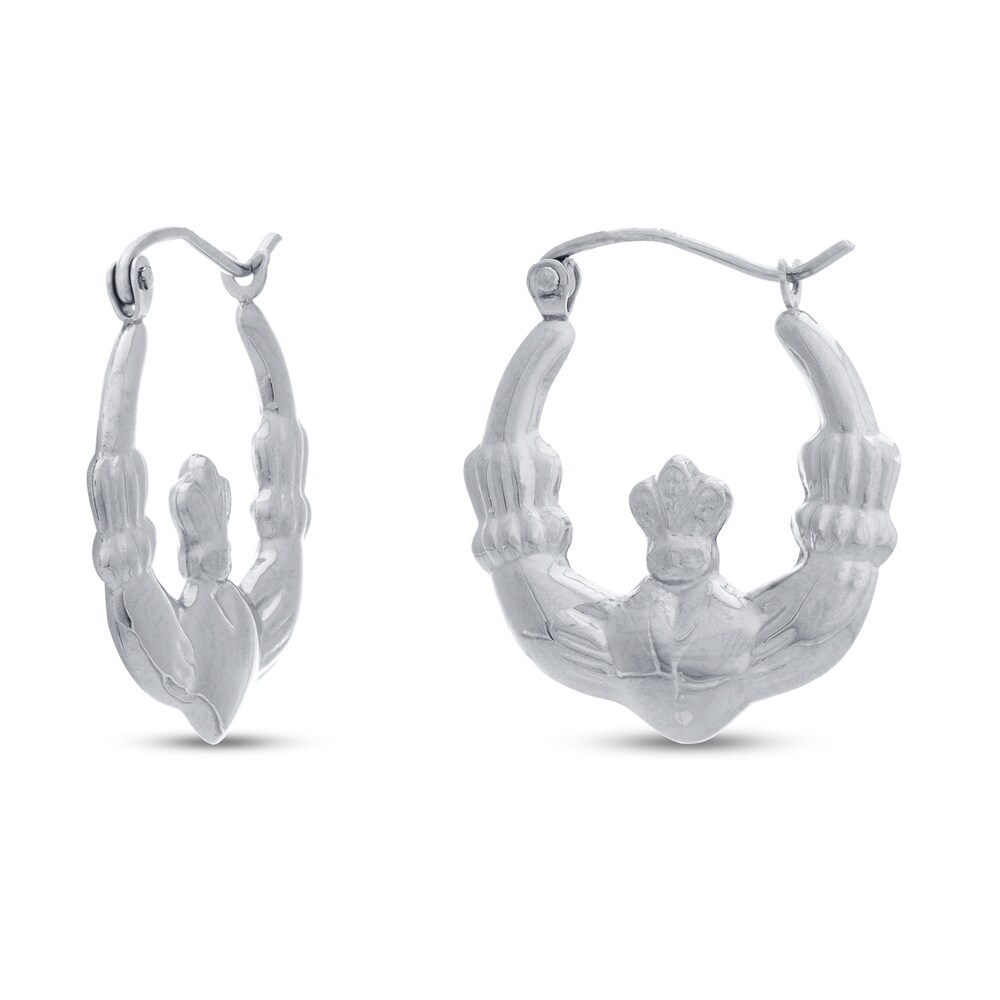 Claddagh Hoop Earrings 14K White Gold oAmktsLQ