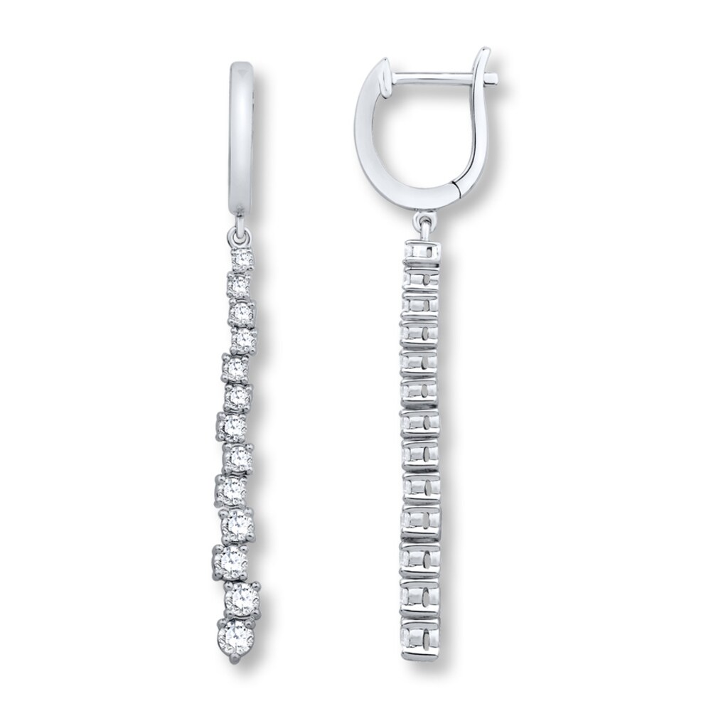 Diamond Dangle Earrings 1 ct tw Round-cut 14K White Gold oFo14Sdf