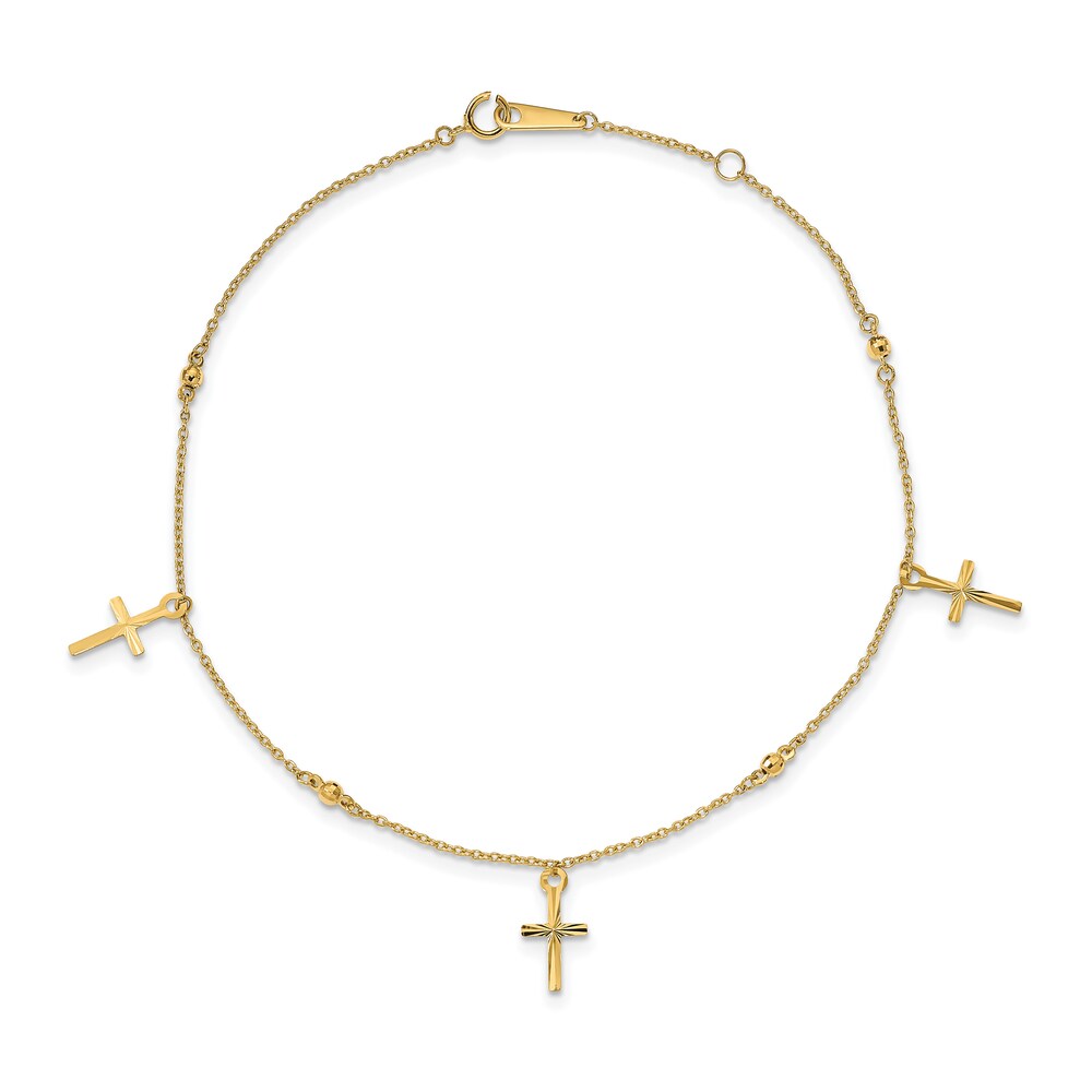 Textured Cross Anklet 14K Yellow Gold 9" oKAigs9T