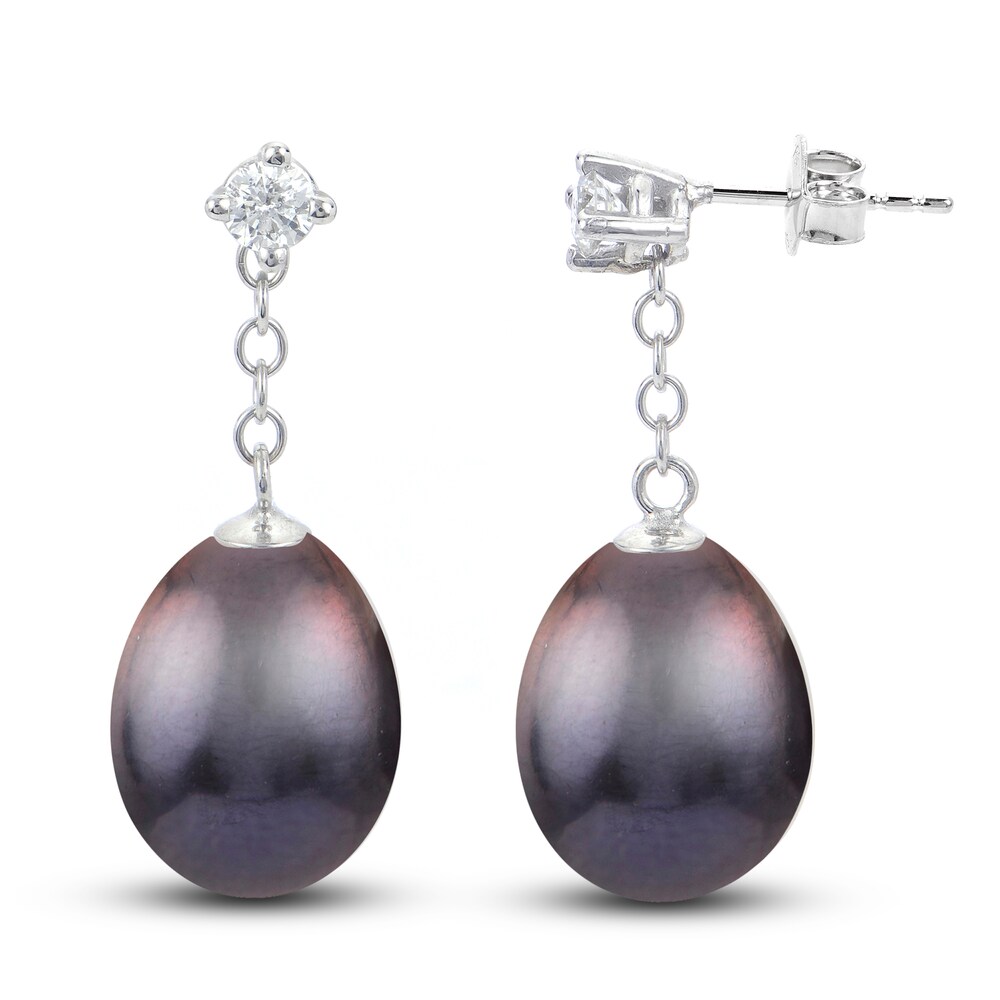 Black Cultured Freshwater Pearl Earrings 1/5 ct tw Diamonds 14K White Gold oN6hk79X