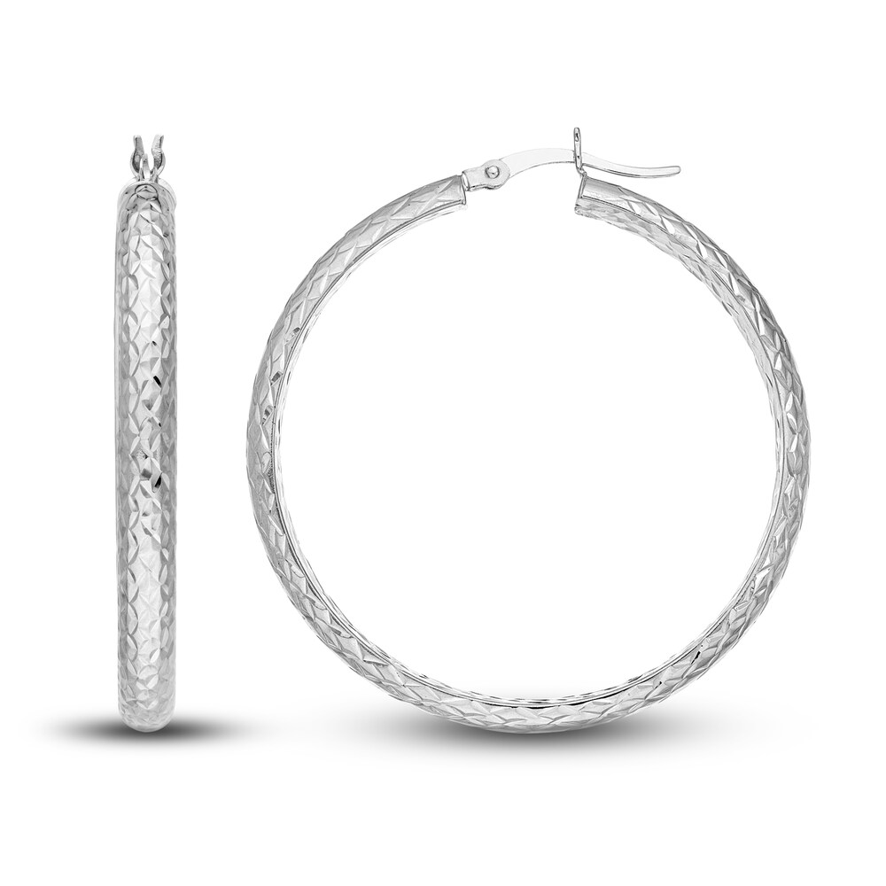 Diamond-Cut In/Out Hoop Earrings 14K White Gold 40mm ocCMQ4qs