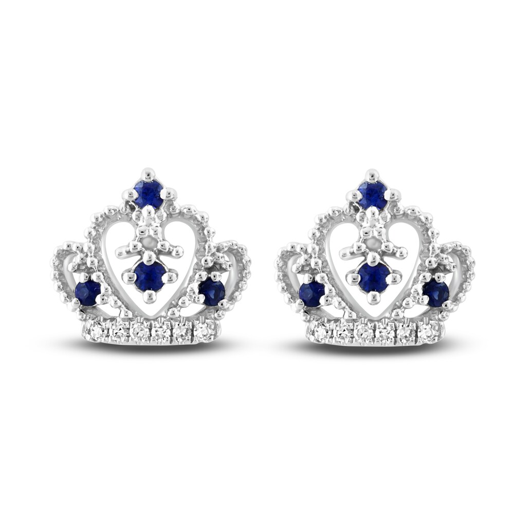 Natural Blue Sapphire Stud Earrings 1/10 ct tw Diamonds 14K White Gold otO7MrVq