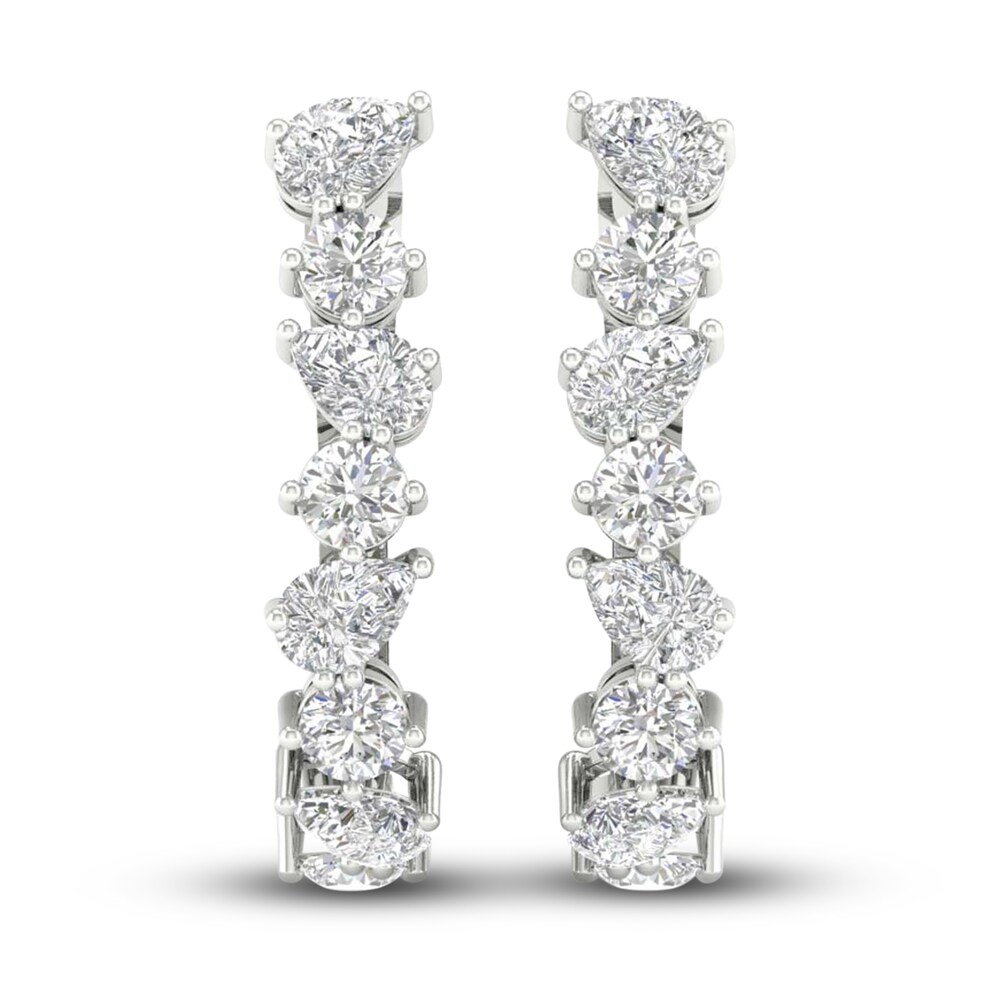 Lab-Created Diamond Hoop Earrings 3-1/5 ct tw Pear/Round 14K White Gold otjWbHoD