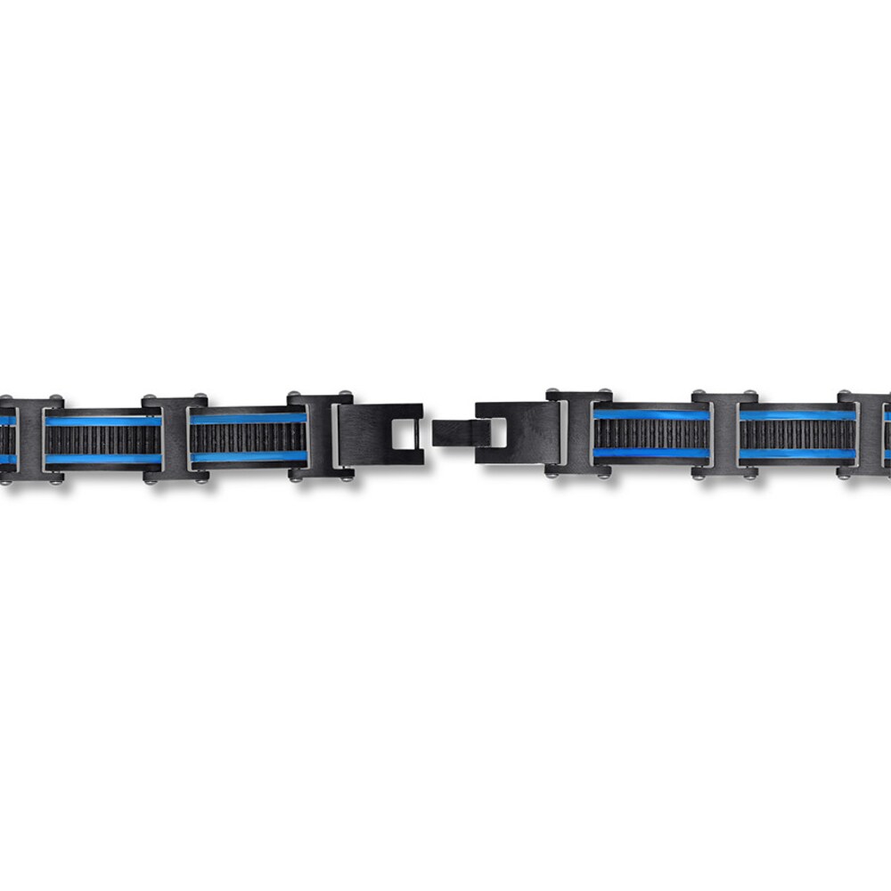 Men\'s Link Bracelet Blue & Black Stainless Steel 8.5\" p7zvHCfZ