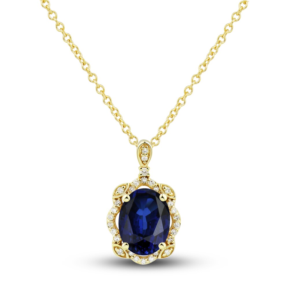 Lab-Created Blue Sapphire Ring, Earring & Necklace Set 1/3 ct tw Diamonds 10K Yellow Gold p8i4FlVa