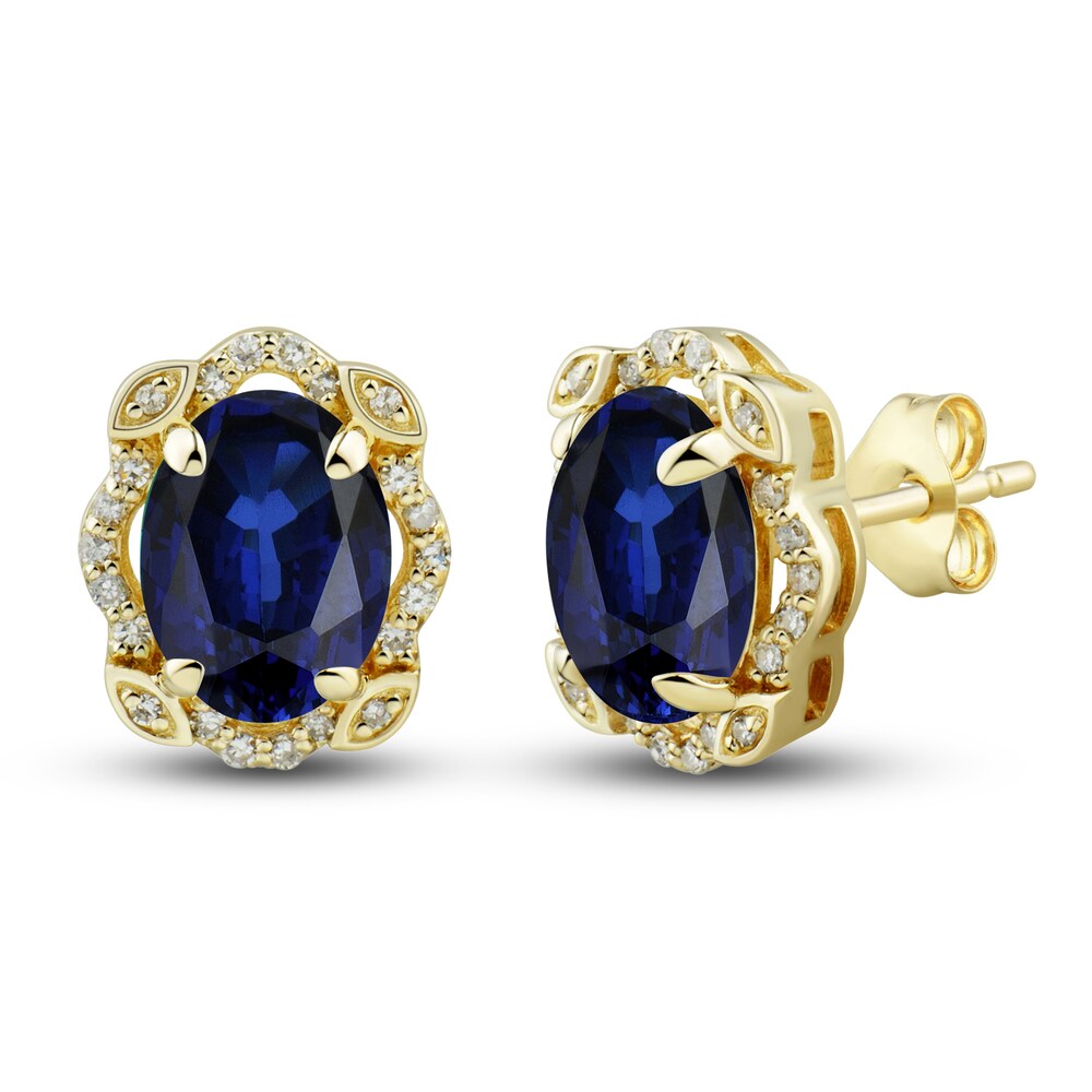 Lab-Created Blue Sapphire Ring, Earring & Necklace Set 1/3 ct tw Diamonds 10K Yellow Gold p8i4FlVa