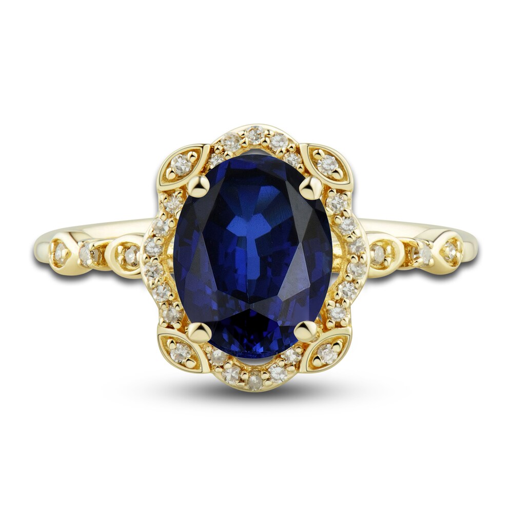 Lab-Created Blue Sapphire Ring, Earring & Necklace Set 1/3 ct tw Diamonds 10K Yellow Gold p8i4FlVa