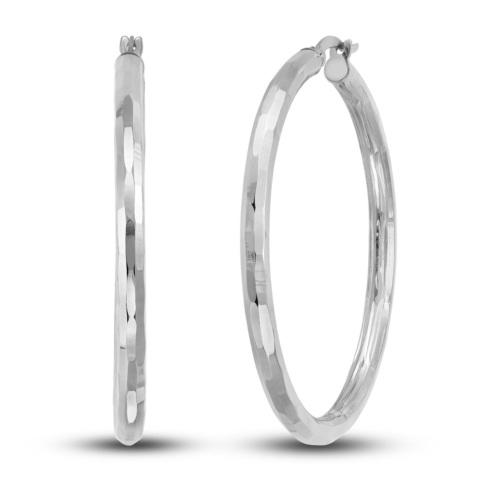 Hollow Tube Hoop Earrings 10K White Gold 40mm p9pBW9V5