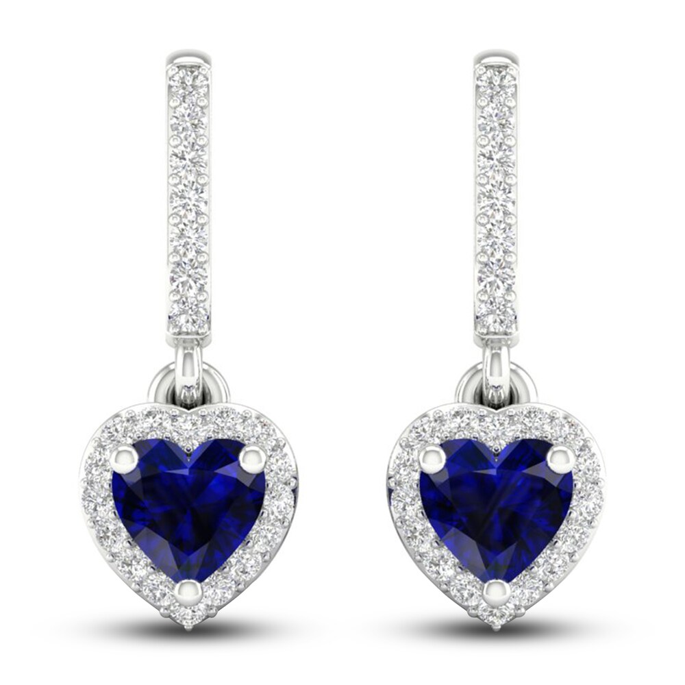 Natural Blue Sapphire Earrings 1/8 ct tw Diamonds 14K White Gold pHmJ9Fzd