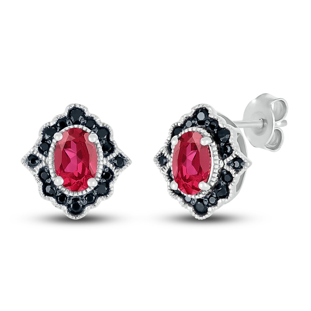 Lab-Created Ruby & Natural Black Spinel Stud Earrings Sterling Silver pQq7aaC4