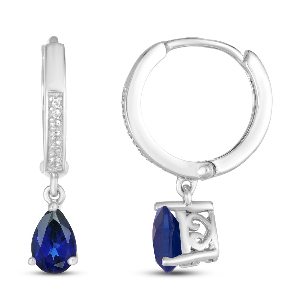 Lab-Created Sapphire Earrings Pear-shaped Sterling Silver pRCHQWuq [pRCHQWuq]