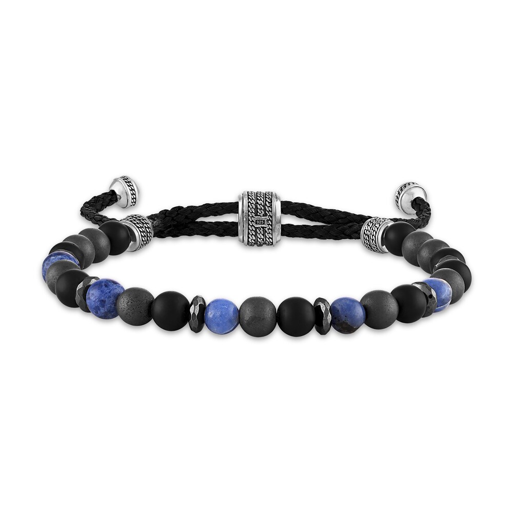 1933 by Esquire Men's Natural Sodalite, Natural Hematite & Natural Black Onyx Bolo Bead Bracelet Sterling Silver pRENdm4K