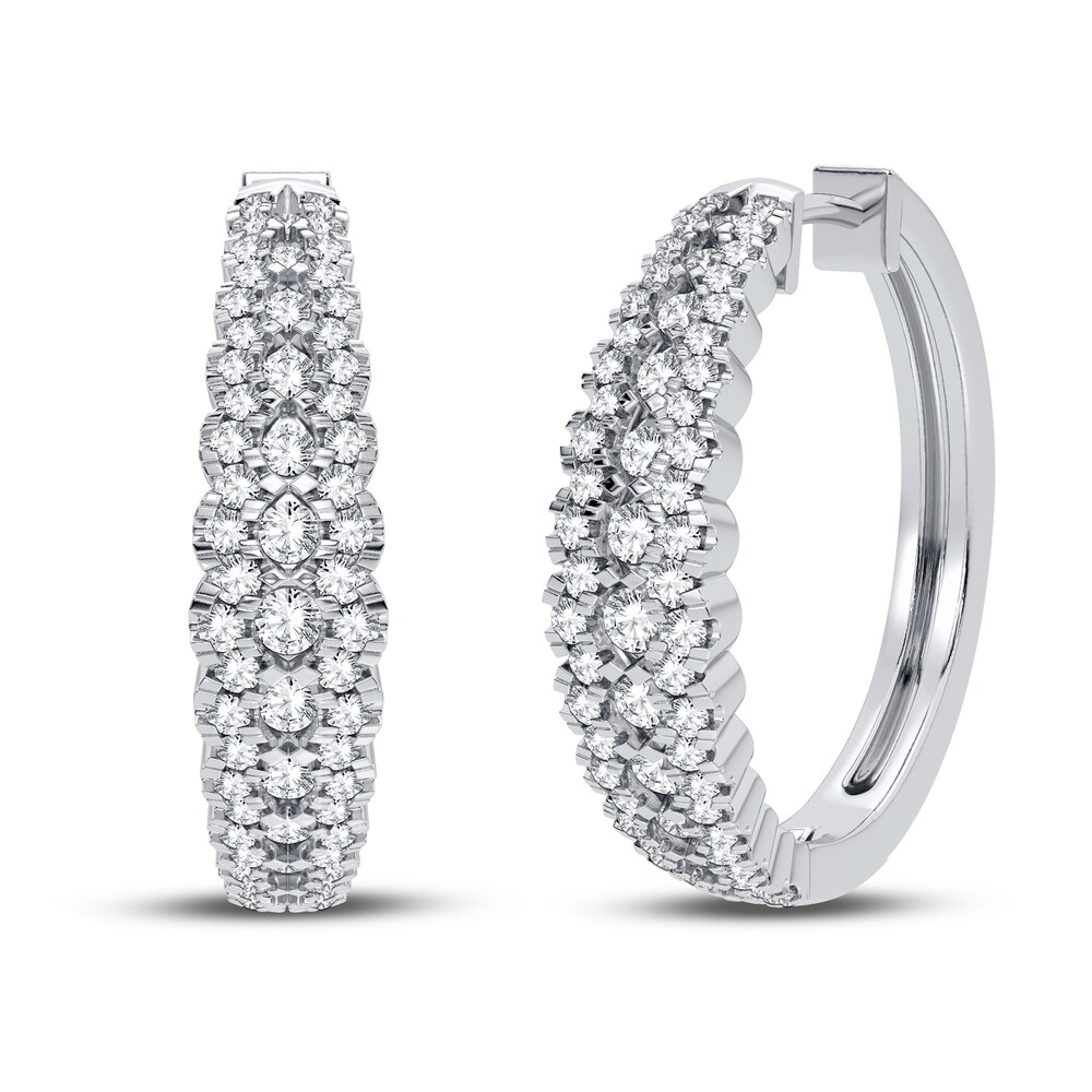 Diamond Hoop Earrings 1 ct tw Round 14K White Gold paNVL6aQ