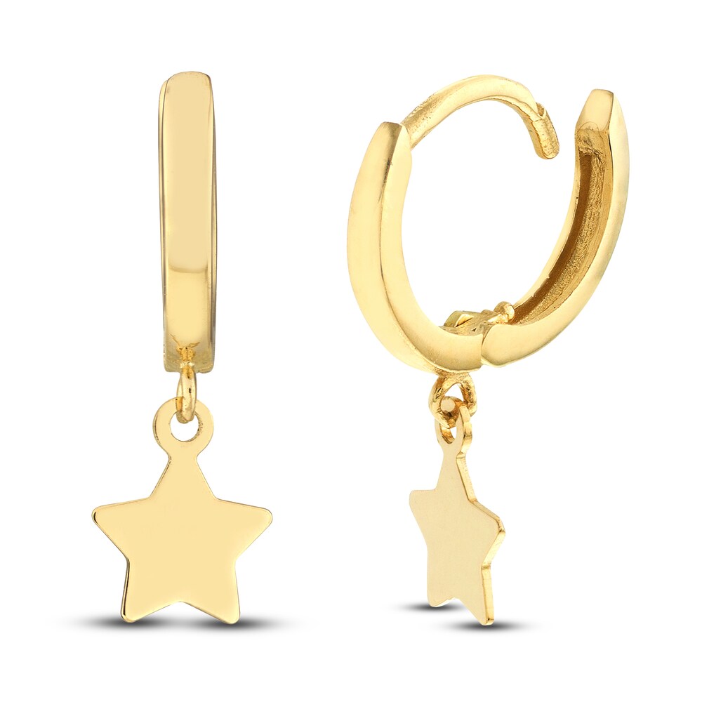 Star Dangle Hoop Earrings 14K Yellow Gold plKauyHM