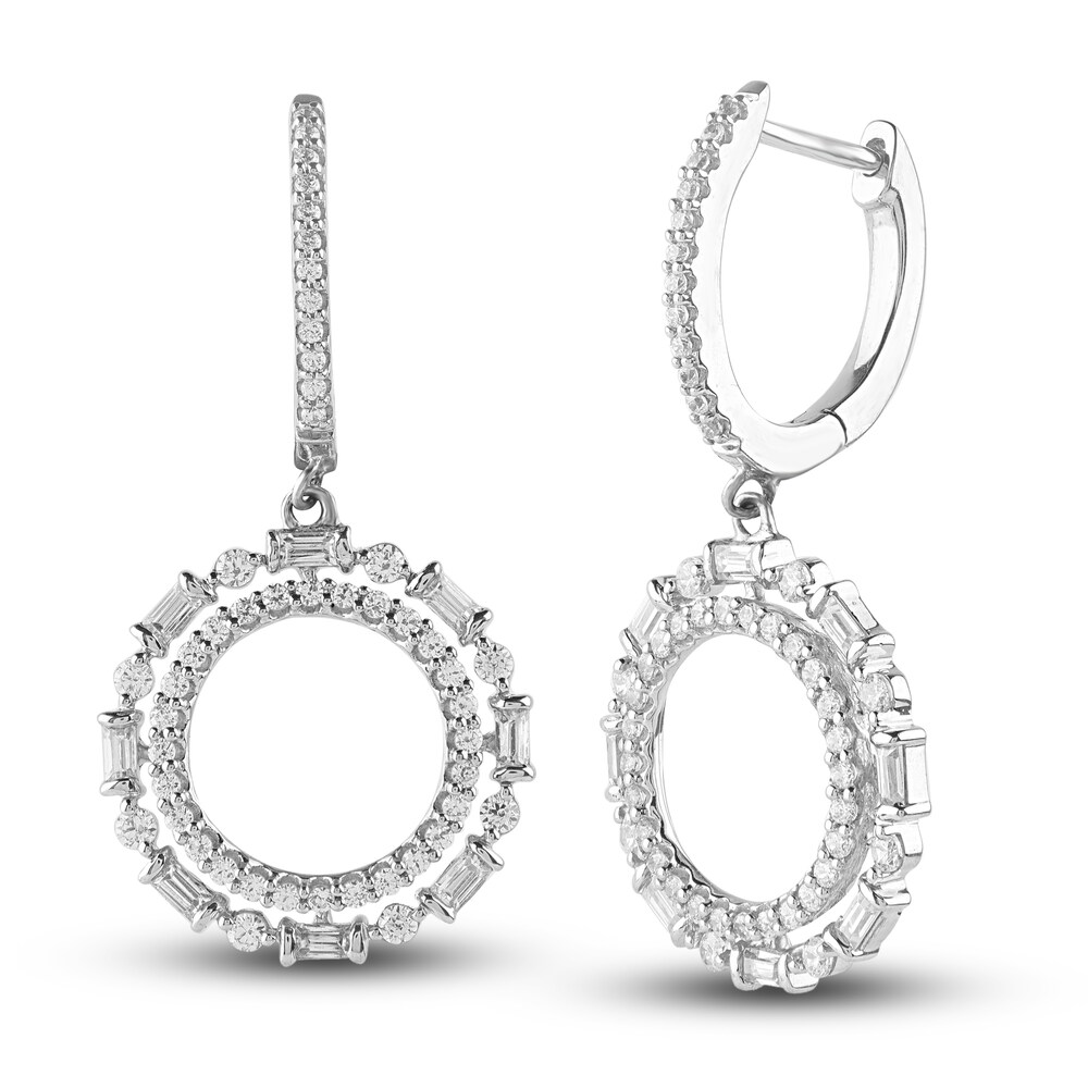 Diamond Drop Earrings 3/4 ct tw Round/Baguette 14K White Gold pnFwtW7a