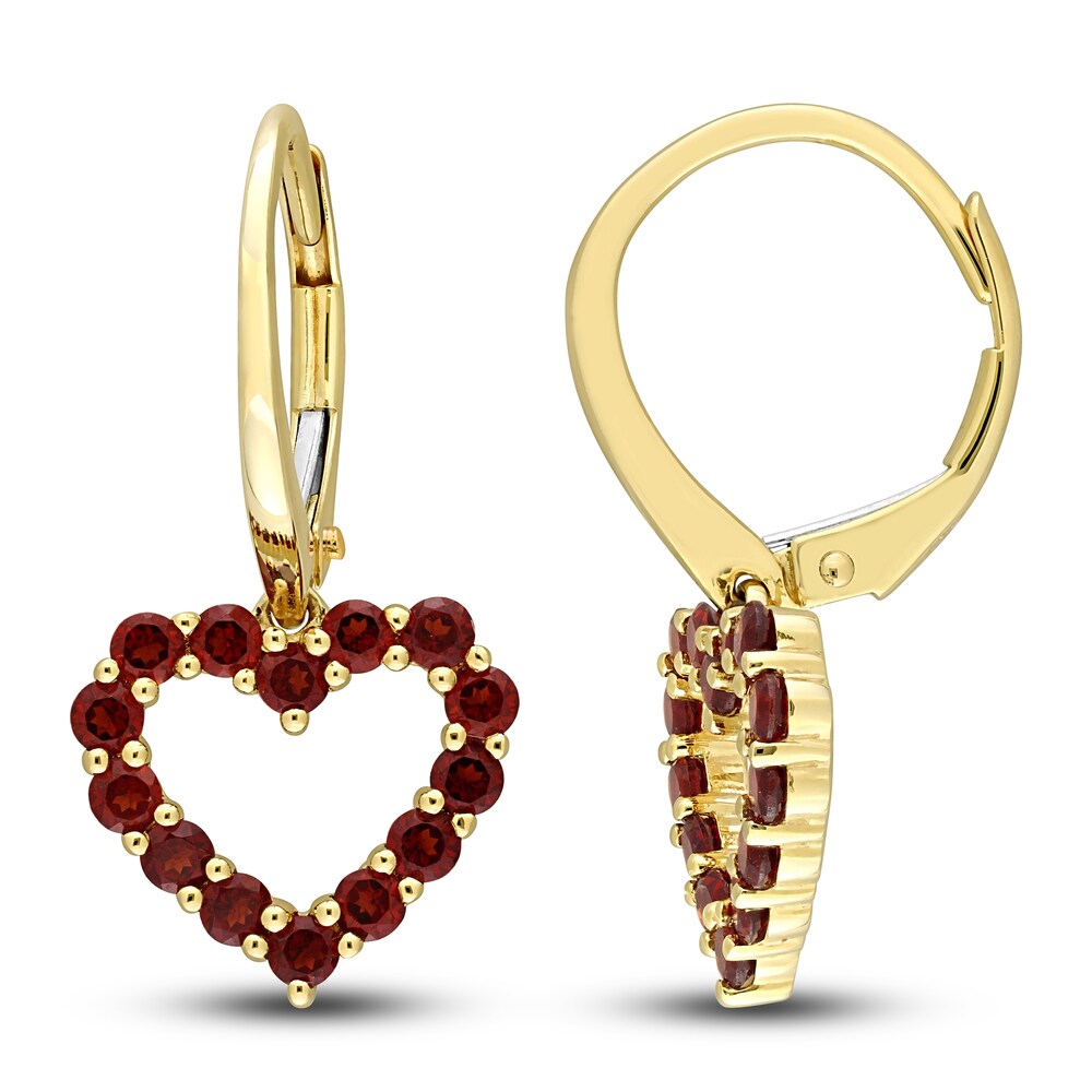 Natural Garnet Heart Dangle Earrings 10K Yellow Gold pqYS9D8d