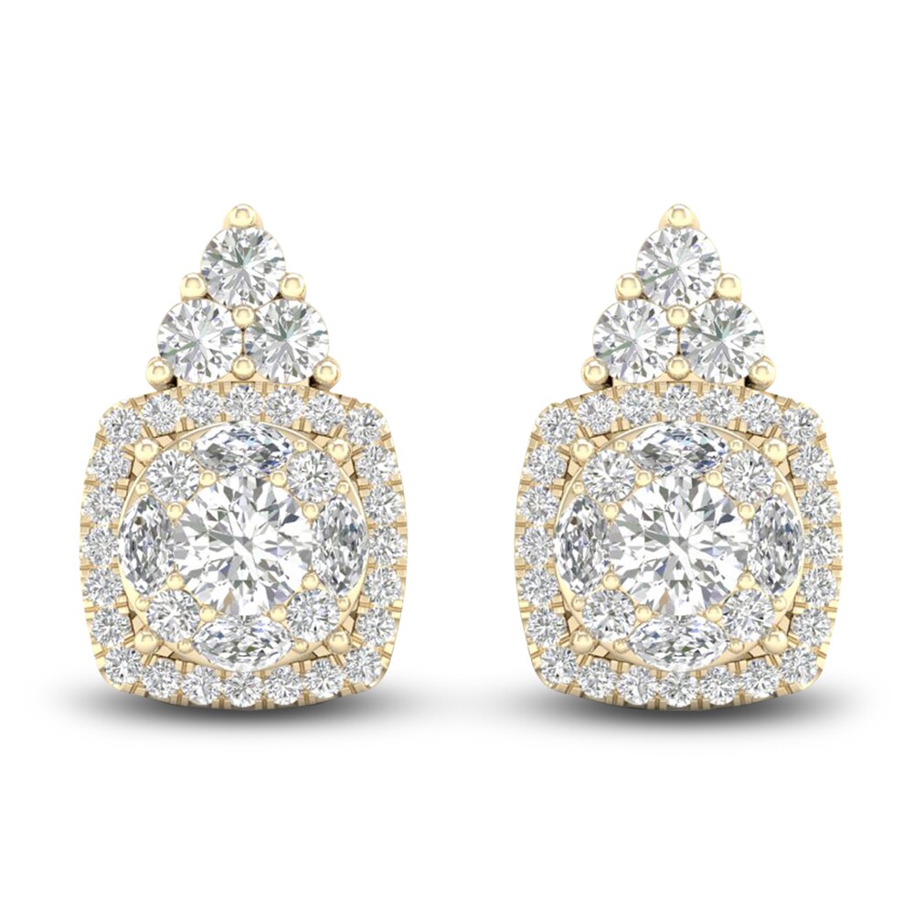Diamond Stud Earrings 1-1/2 ct tw Round/Marquise 14K Yellow Gold pwFTLhrO