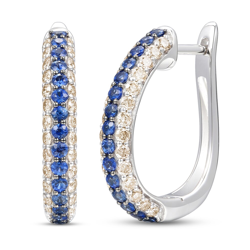 Le Vian Natural Blue Sapphire Hoop Earrings 7/8 ct tw Diamonds 14K Vanilla Gold q07zRwlb