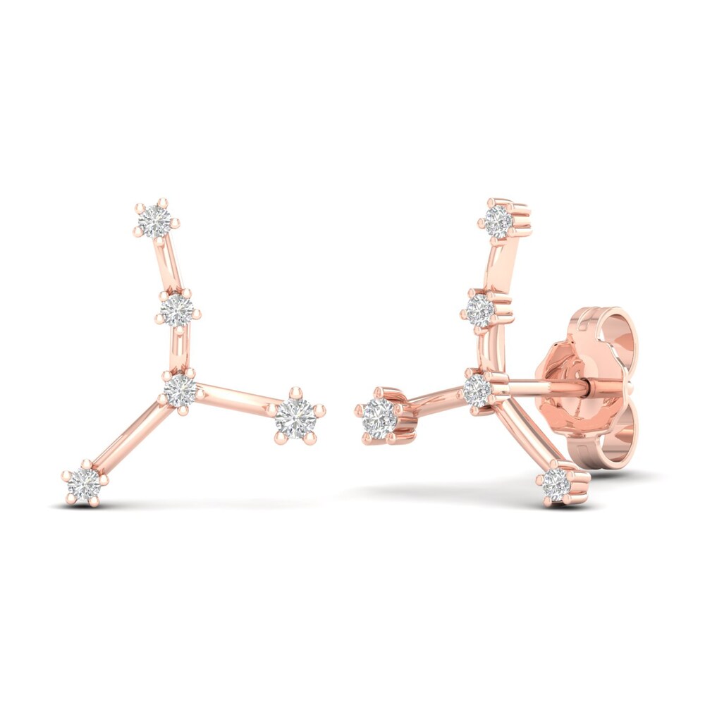 Diamond Cancer Constellation Earrings 1/8 ct tw Round 14K Rose Gold q4D4YaTi